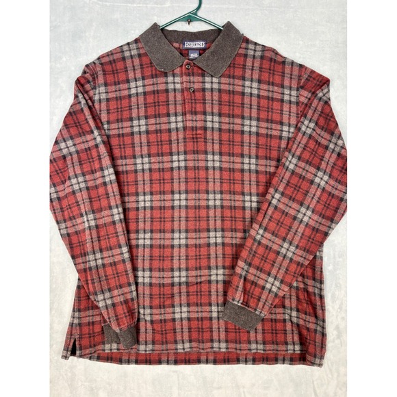 Lands' End Other - Lands End Mens Red Plaid Long Sleeve Polo Shirt Size 42-44 Regular
